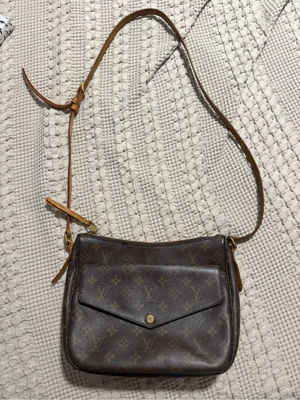 Louis Vuitton Monogram Canvas Shoulder Bag with Tan Trim